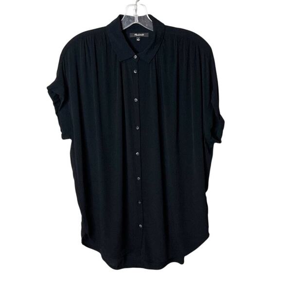 Madewell Womens Central Drapey Shirt S Black Oversized Button Front Short Sleeve - Picture 2 of 8